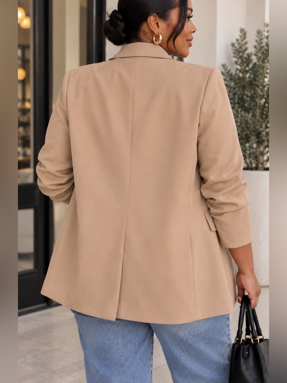 Tan Oversized Style Blazer - Picture 2 of 3